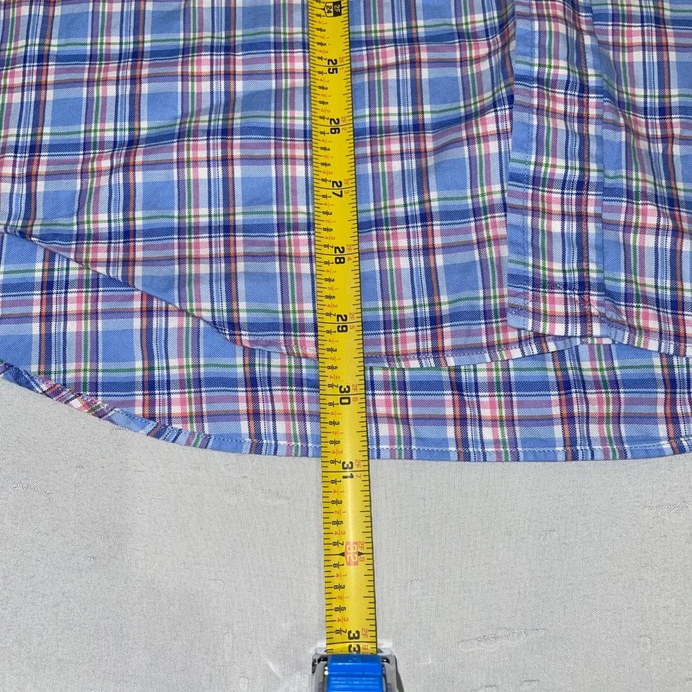 Ralph Lauren Mens Plaid Button Down Shirt Blue Pink Cotton Long Sleeve Large